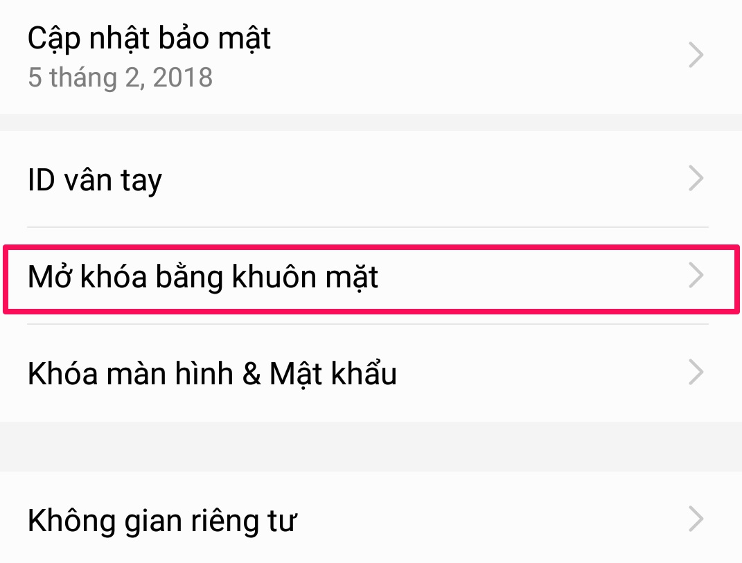 Chọn “Mở khóa bằng khuôn mặt”